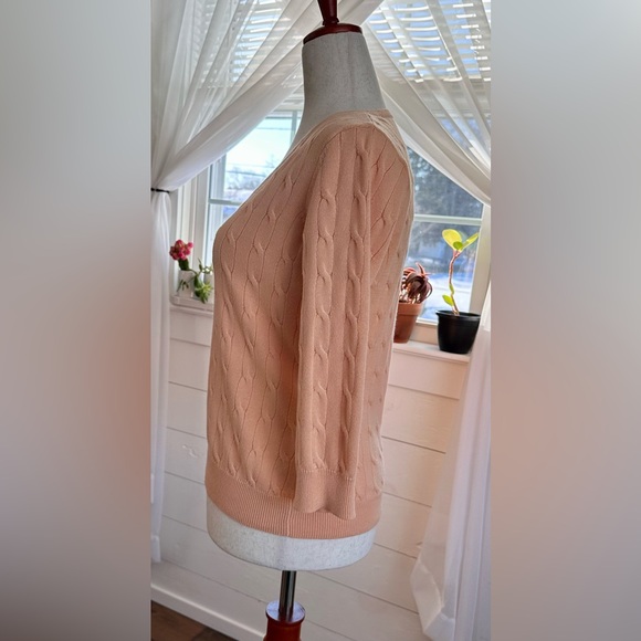 New York & Company 3/4 sleeve V-neck cable knit peach sweater
Size: Medium - Picture 3 of 7